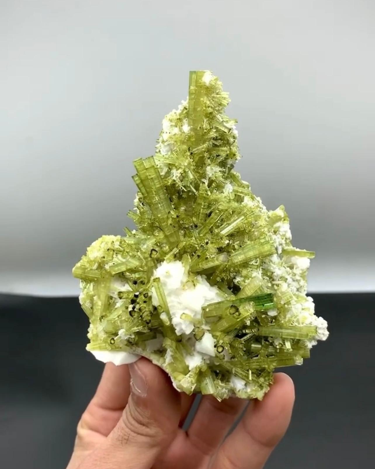 328 Grams Mint-Green Tourmaline Crystal Cluster On Albite From Pakistan For Sale 6