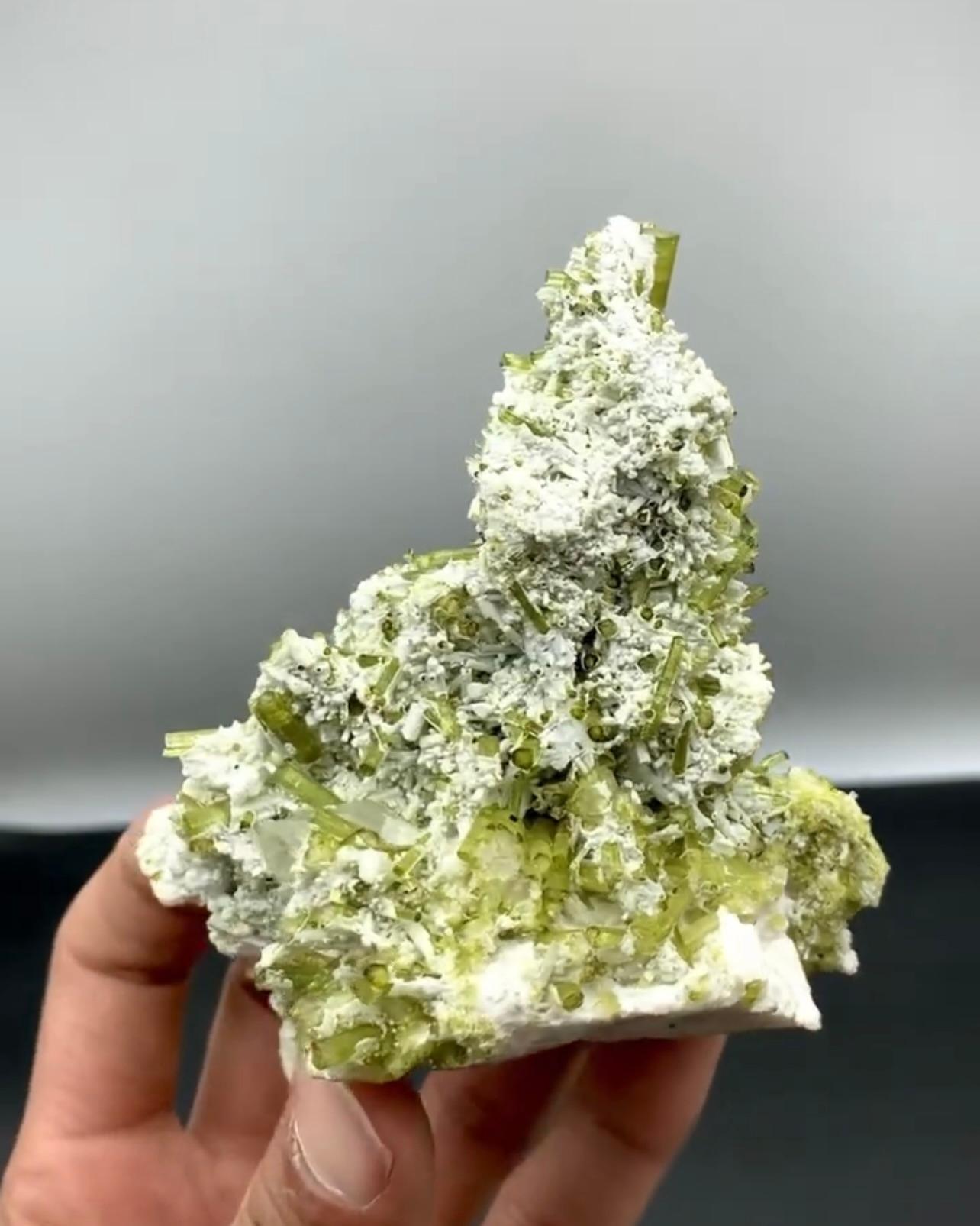 Modern 328 Grams Mint-Green Tourmaline Crystal Cluster On Albite From Pakistan For Sale
