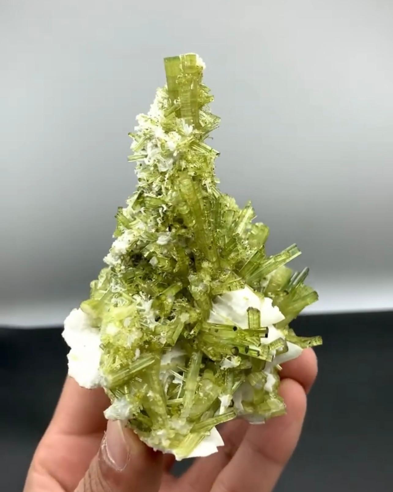 Pakistani 328 Grams Mint-Green Tourmaline Crystal Cluster On Albite From Pakistan For Sale