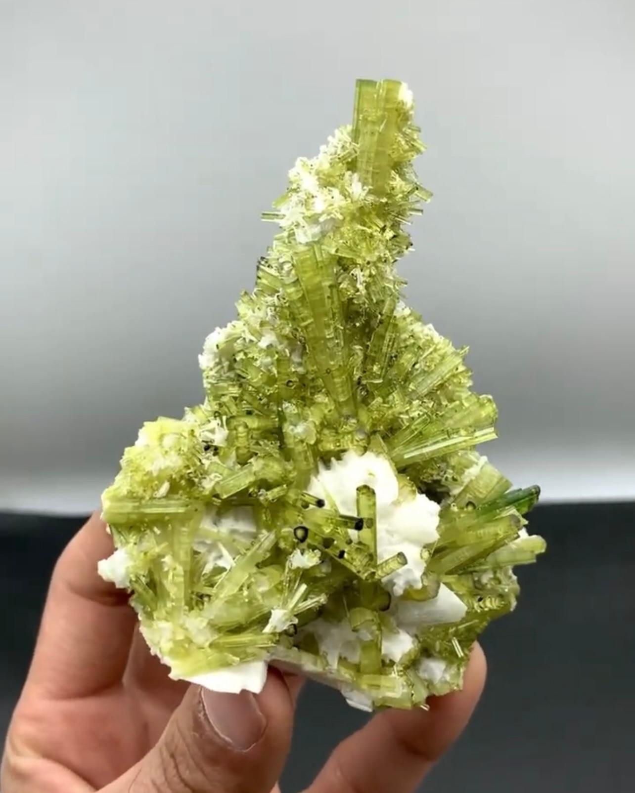 328 Grams Mint-Green Tourmaline Crystal Cluster On Albite From Pakistan For Sale 1