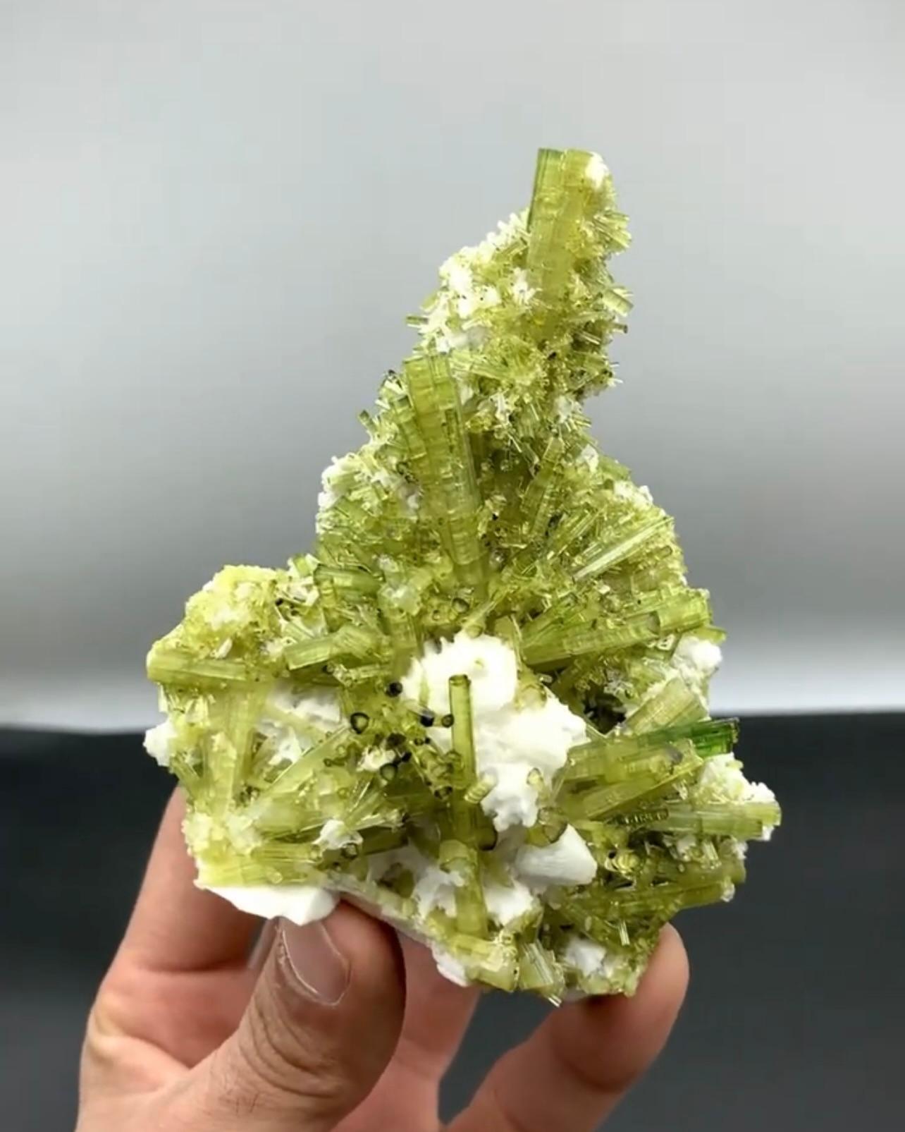328 Grams Mint-Green Tourmaline Crystal Cluster On Albite From Pakistan For Sale 2