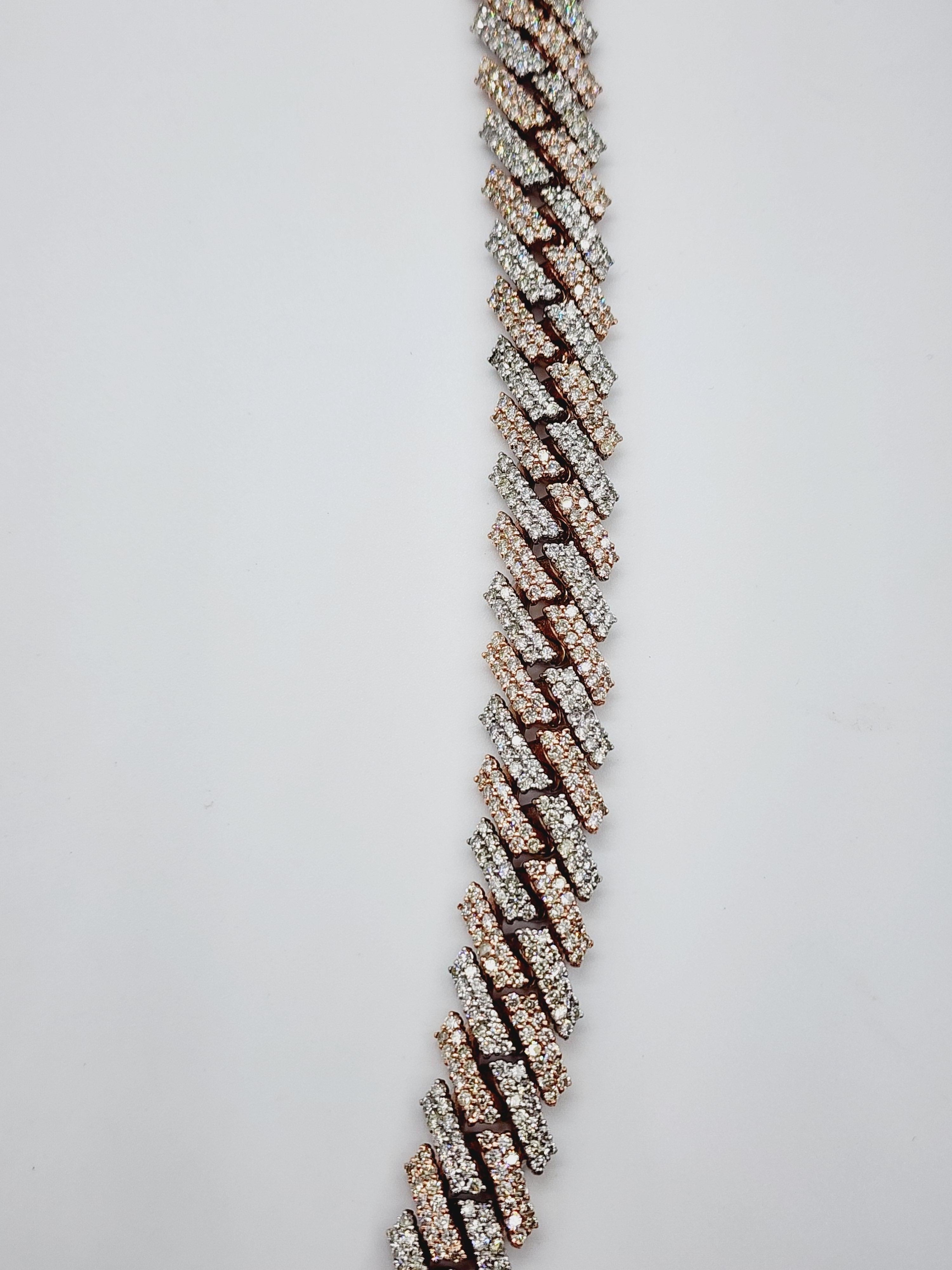 32,80 Karat Diamanten kubanische zweifarbige Halskette 14 Karat Gold 18'' im Zustand „Neu“ im Angebot in Great Neck, NY
