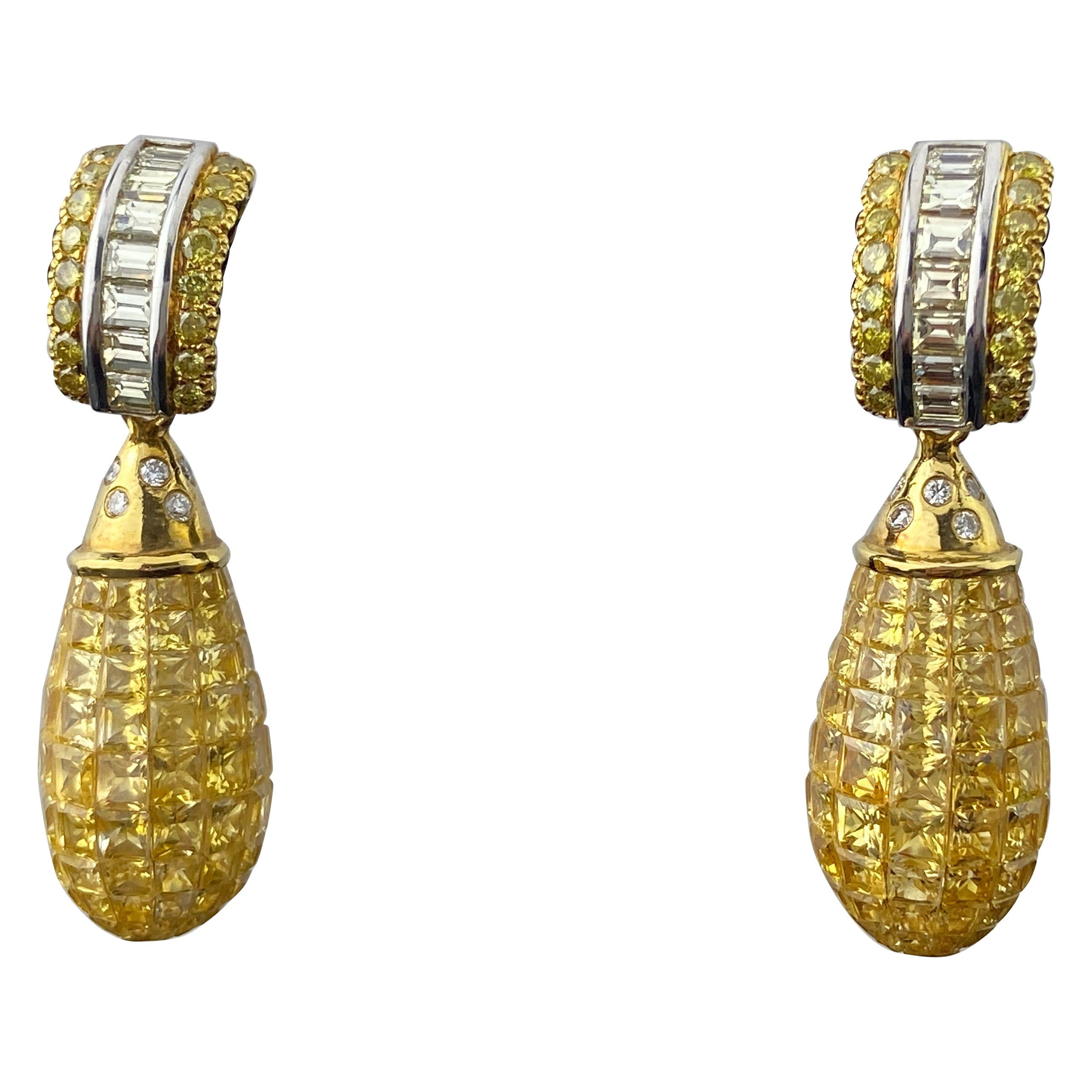 32.85 Carat Yellow Sapphire and Diamond Dangle Detachable Earrings For Sale