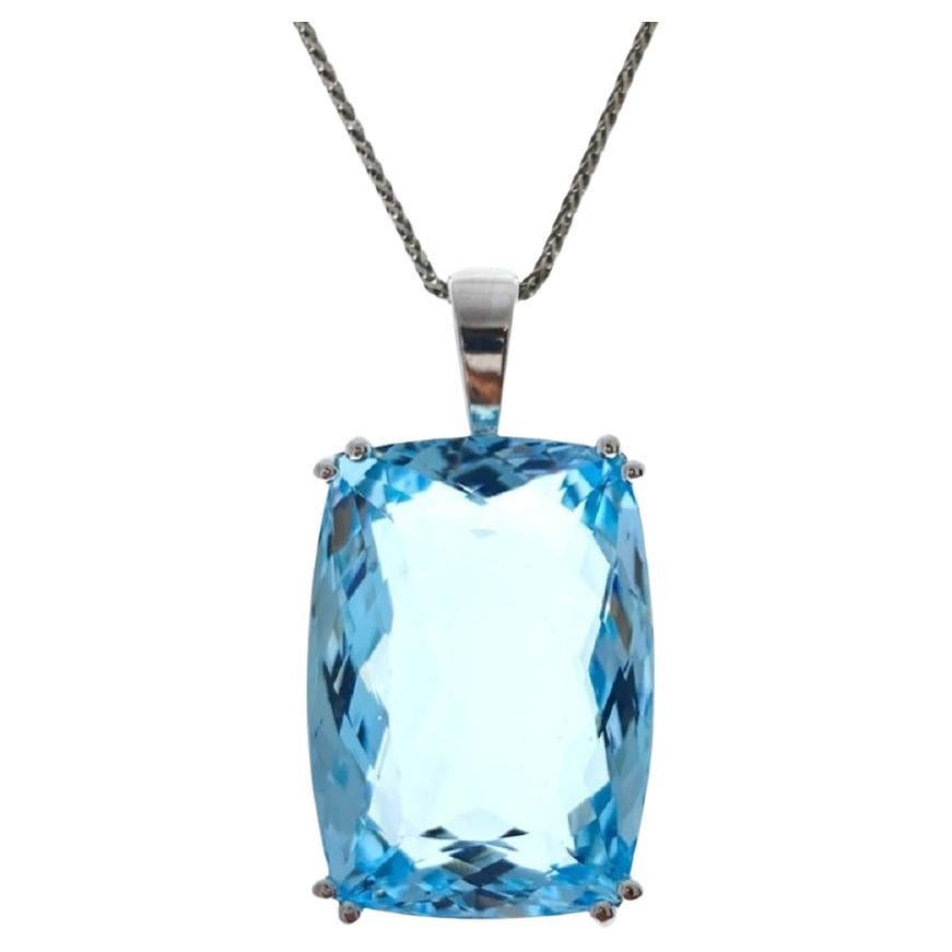 32.88 Carat Aquamarine Cushion Pendant In 14k White Gold