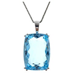 32.88 Carat Aquamarine Cushion Pendant In 14k White Gold
