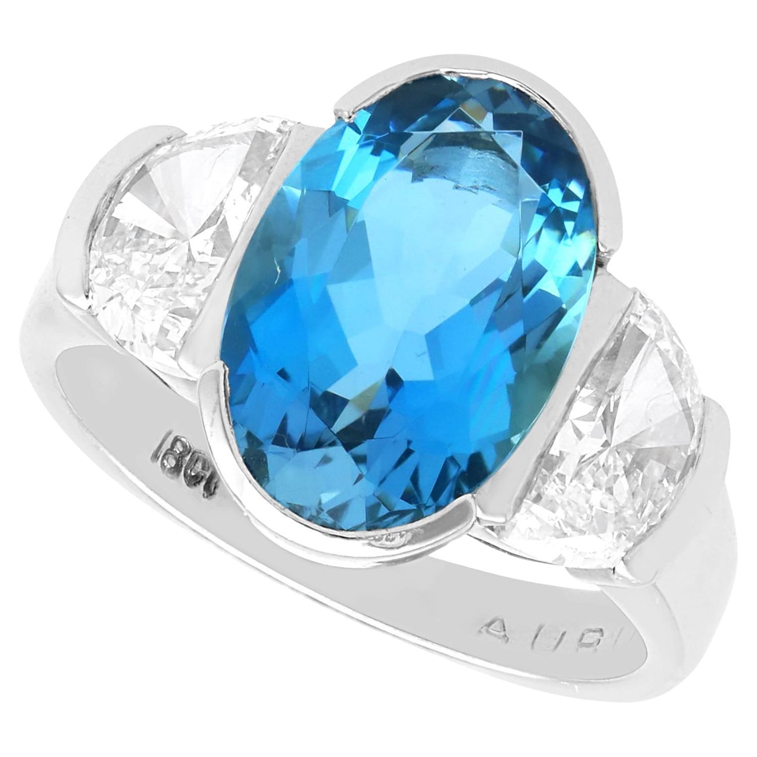 3.28Ct Aquamarine and 1.68Ct Diamond 18k White Gold Cocktail Ring Circa 2000 For Sale