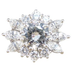 Retro 3.28ct Diamond Flower Burst Cluster Ring in 18ct White Gold