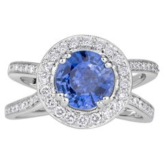 3.28ct Round Brilliant Cut Blue Sapphire Engagement Ring