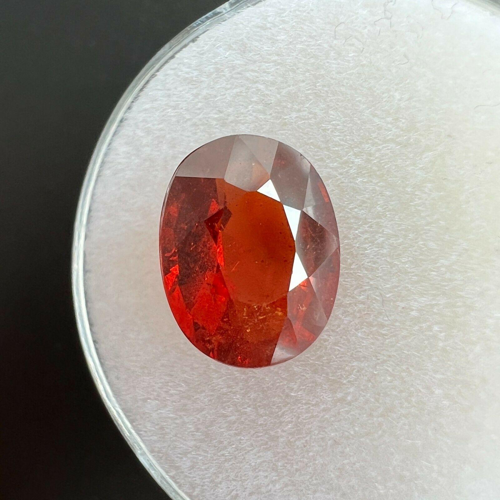 3.28ct Vivid Orange Spessartine Garnet Oval Cut Loose Gem 9.7 x 7.5mm

Fine Natural Spessartine Garnet Loose Gemstone. 
3.28 Carat with a beautiful vivid reddish orange colour and good clarity. Clean stone with only small natural inclusions visible