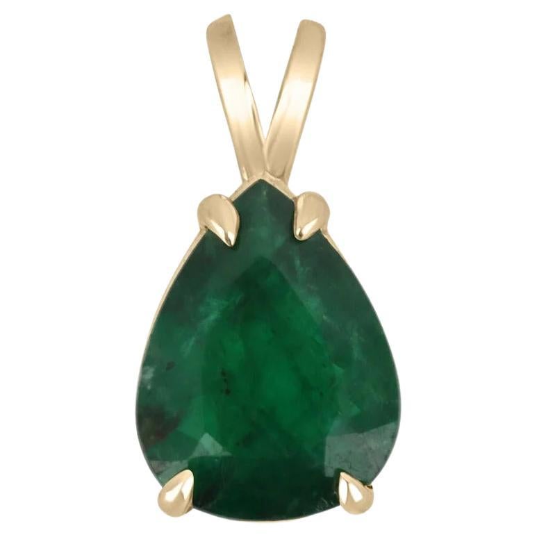 3.28cts 14K Natural Emerald-Pear Cut Gold Solitaire Split Bale 4Prong Setting