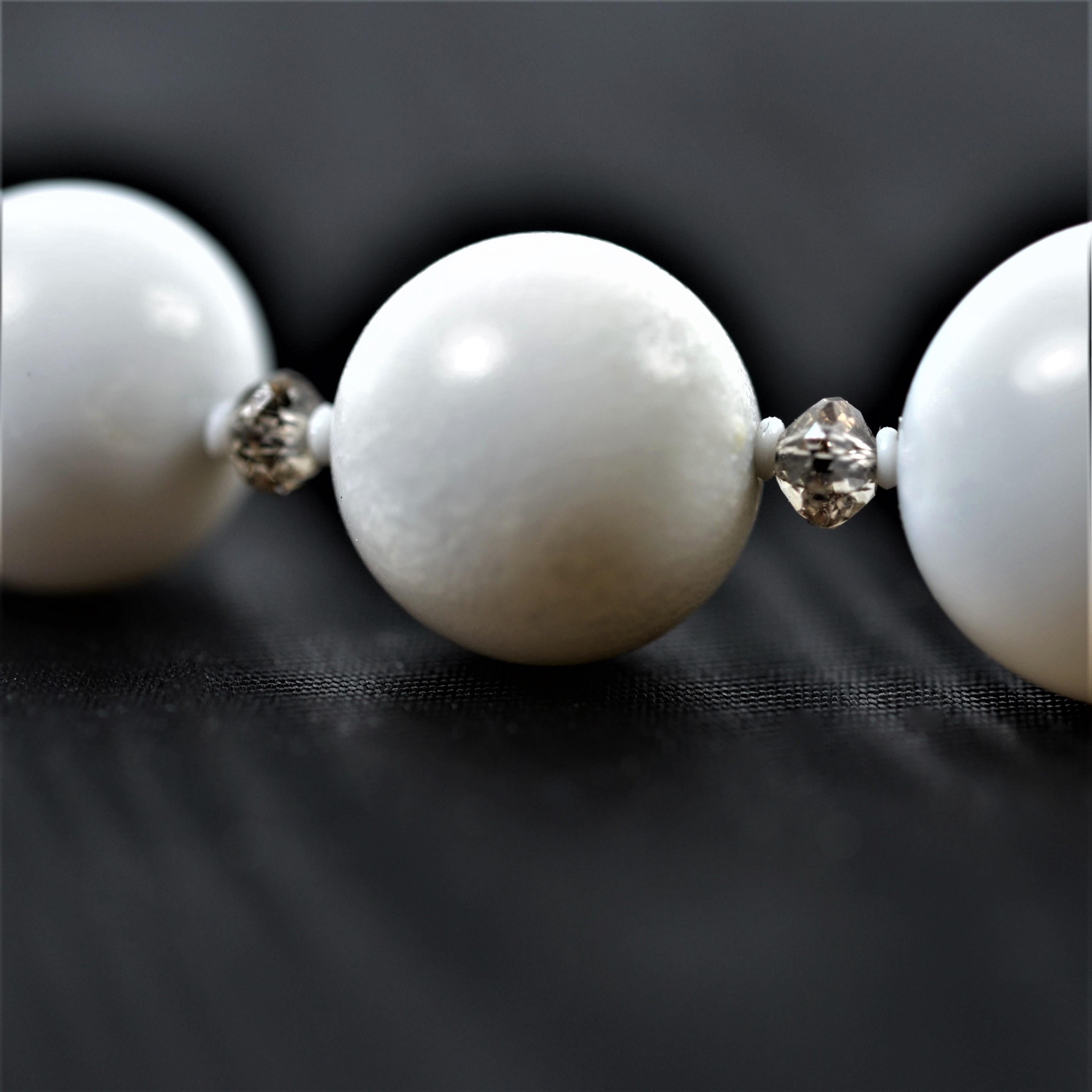 Art Nouveau 328cts Natural Pearls brown diamonds necklace WG18K diamonds clasp For Sale