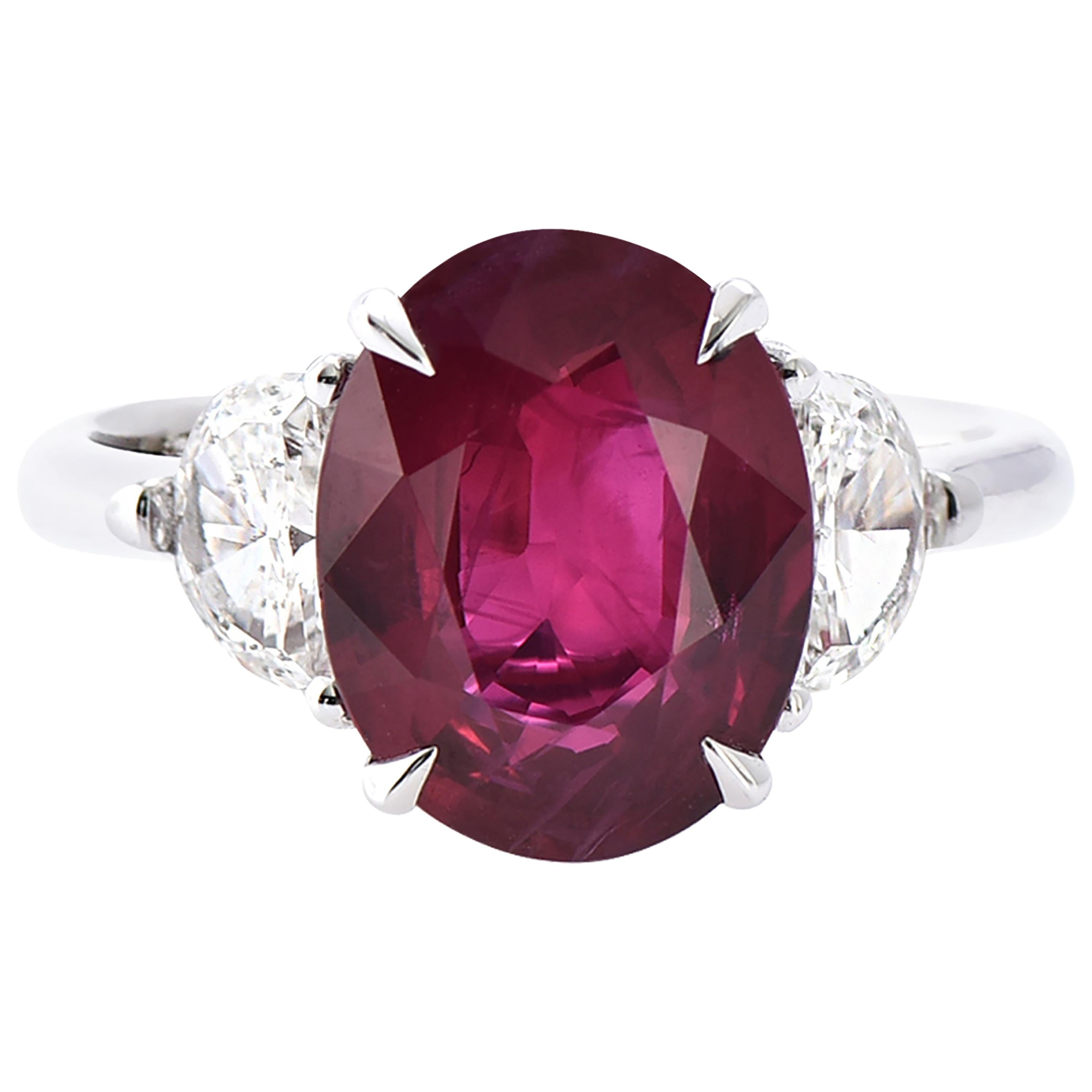 Laviere 3.29 Carat Burmese Ruby and Diamond Ring For Sale