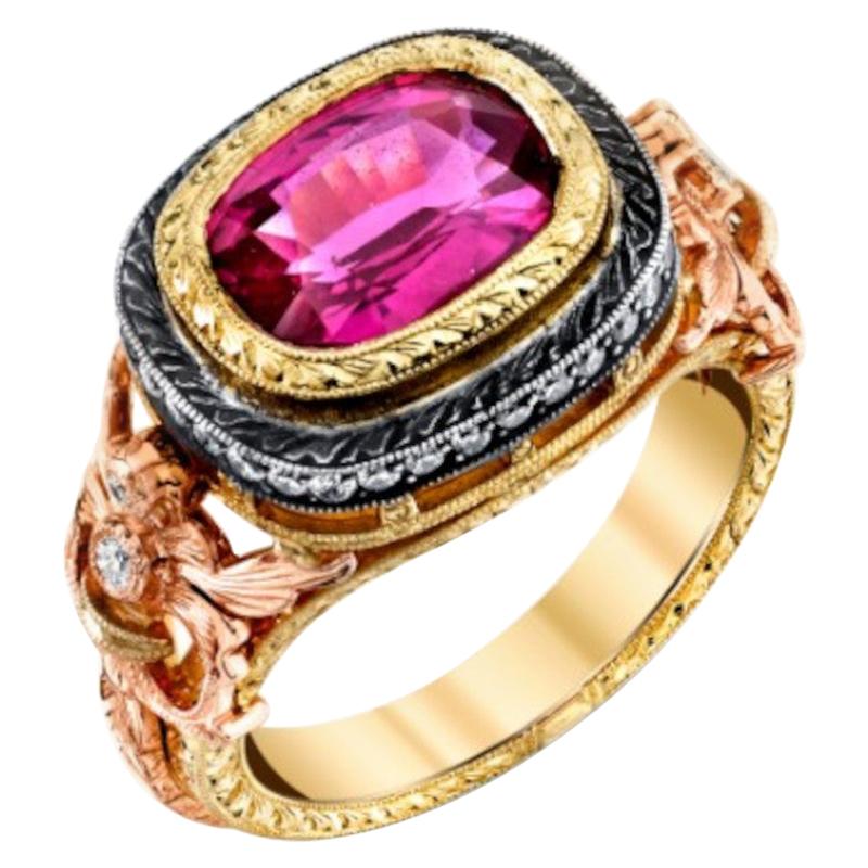 3.29 Carat Pink Sapphire and Diamond Cocktail Ring in 18k Rose and Yellow Gold For Sale