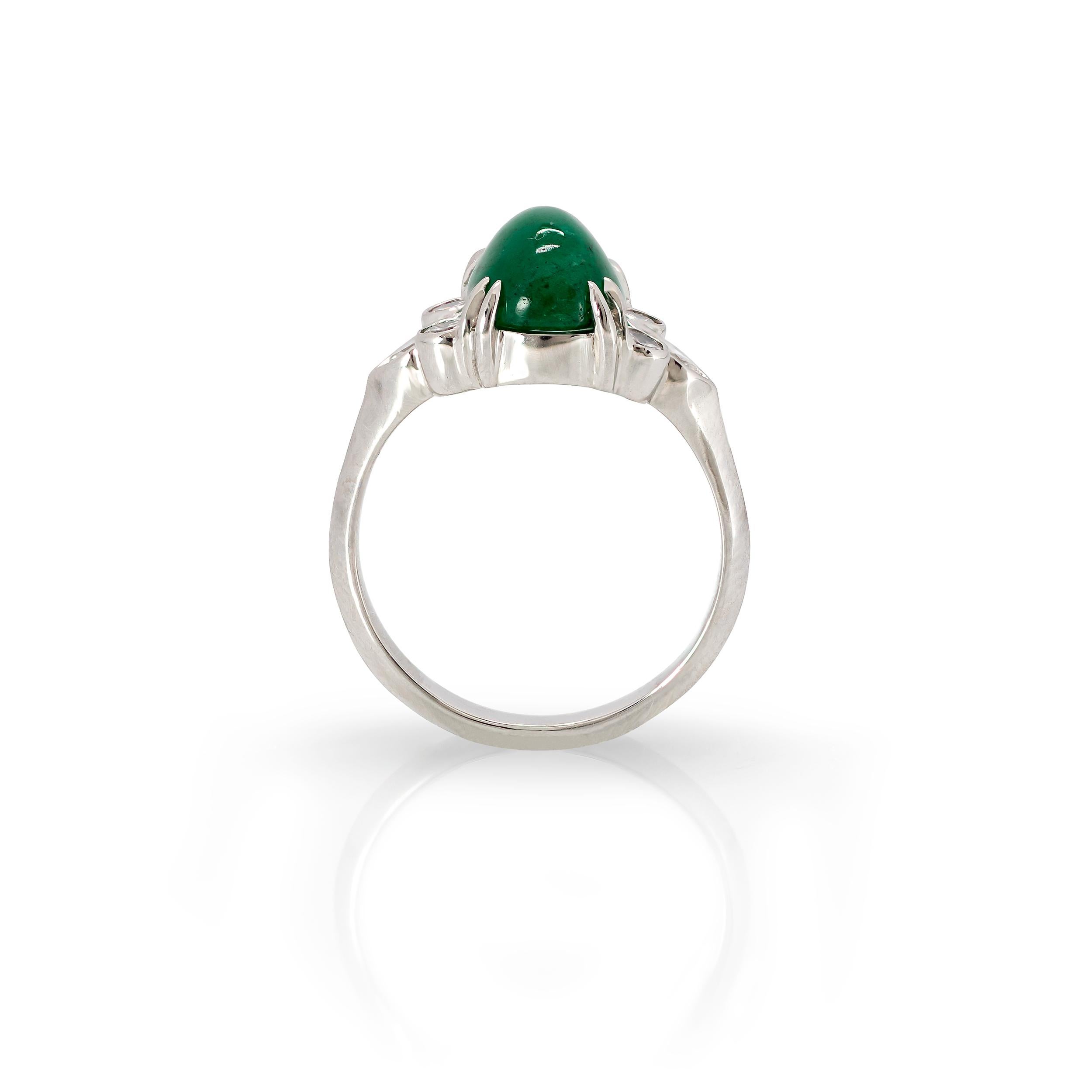 Modern 3.29 Carat Emerald and Diamond Platinum Ring For Sale