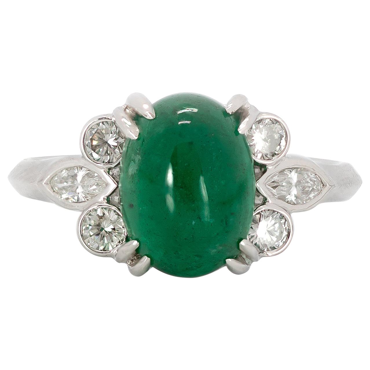 3.29 Carat Emerald and Diamond Platinum Ring For Sale