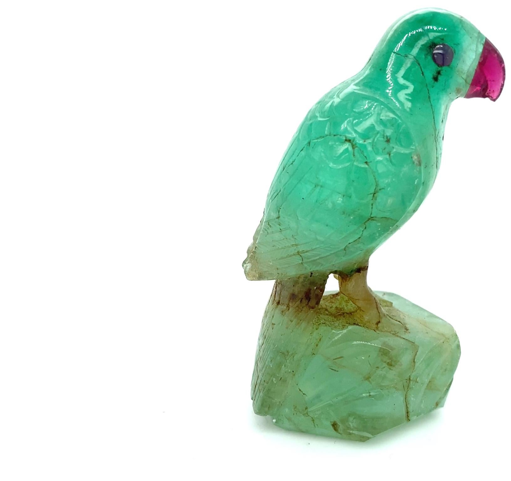 Women's or Men's House of Diamonds Rare Collectible 329 Carat Emerald and Ruby Parrot For Sale