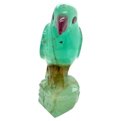 Antique House of Diamonds Rare Collectible 329 Carat Emerald and Ruby Parrot