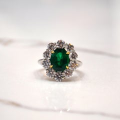 3.29 Carat Emerald Diamond Halo Princess Diana Engagement Ring