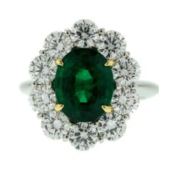 3.29 Carat Emerald Diamond Halo Princess Diana Engagement Ring