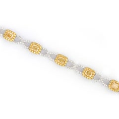 3.29 Carat Fancy Yellow White Diamond Cushion Shape 18 Karat Gold Bracelet