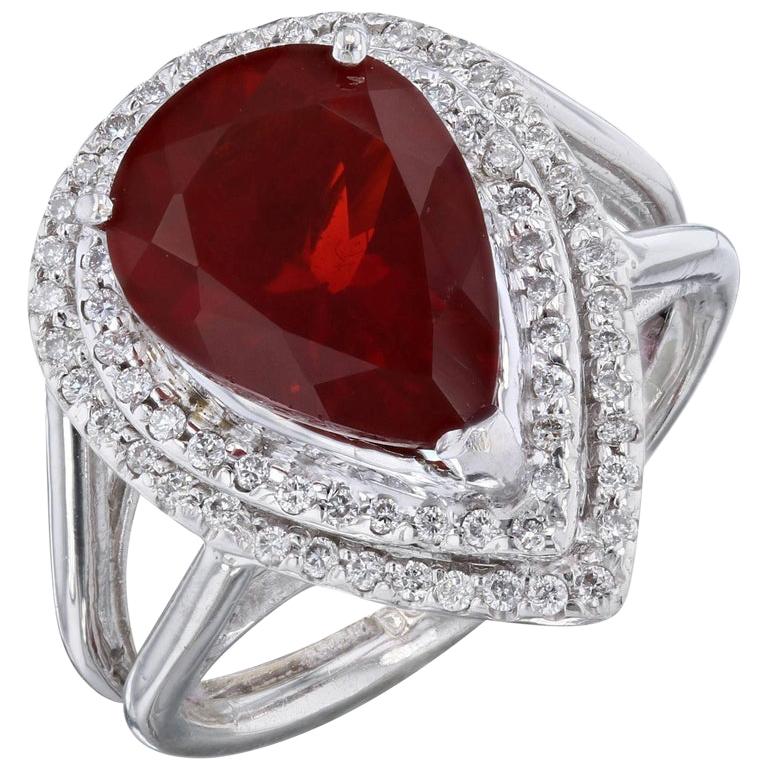 3.29 Carat Fire Opal Diamond White Gold Cocktail Ring For Sale