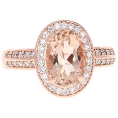 3.29 Carat Morganite Diamond Double Halo 14K Rose Gold Ring