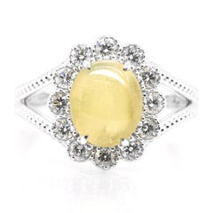 3.29 Carat Natural Cat's Eye Chrysoberyl and Diamond Ring Set in Platinum