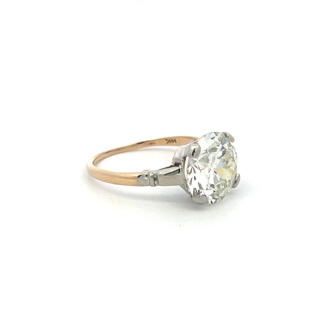 Anillo de Compromiso de Oro/Platino en Dos Tonos de 3,29 Quilates Antiguo Diamante de Corte Europeo Q VS2 Corte europeo antiguo en venta