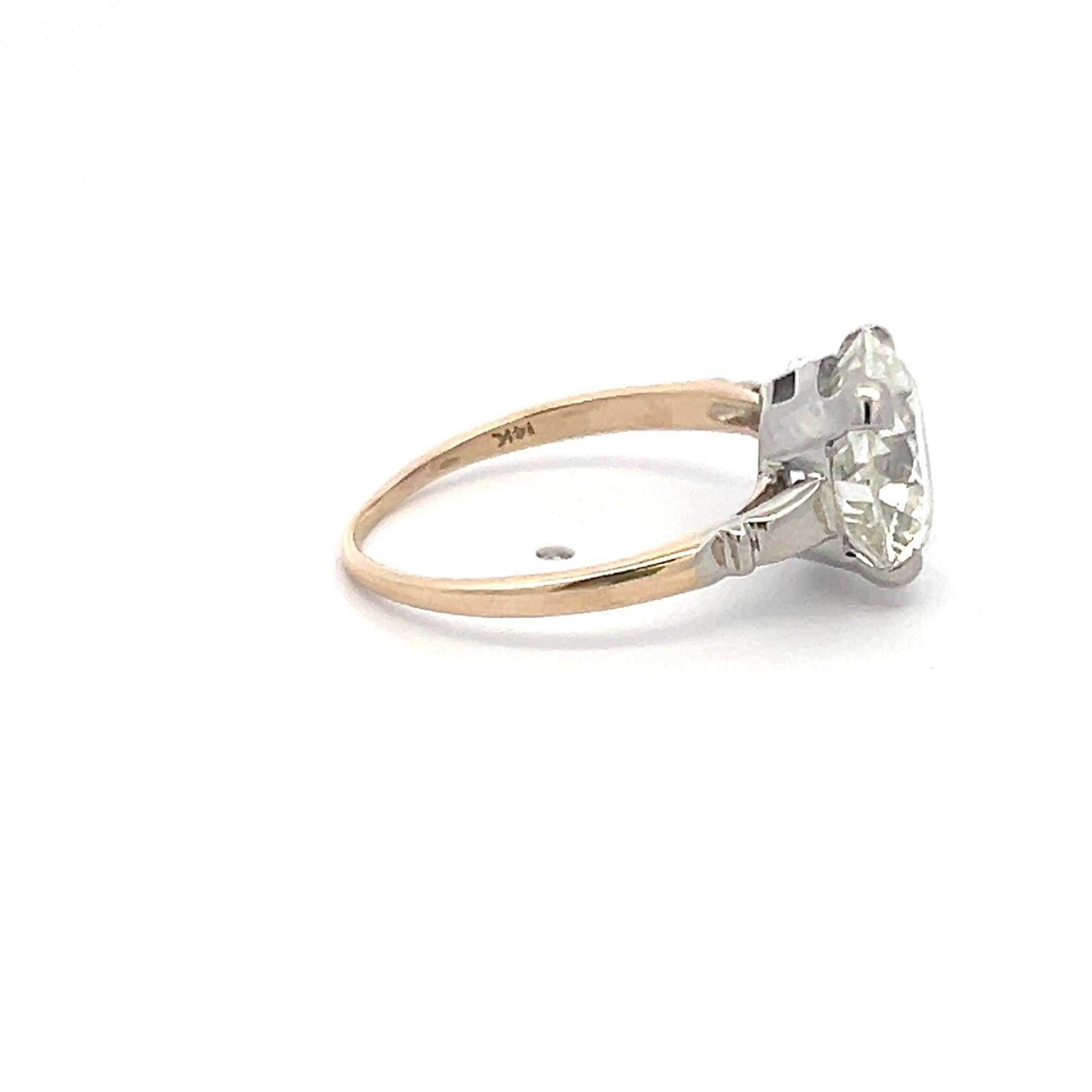 Anillo de Compromiso de Oro/Platino en Dos Tonos de 3,29 Quilates Antiguo Diamante de Corte Europeo Q VS2 en Bueno estado para la venta en New York, NY