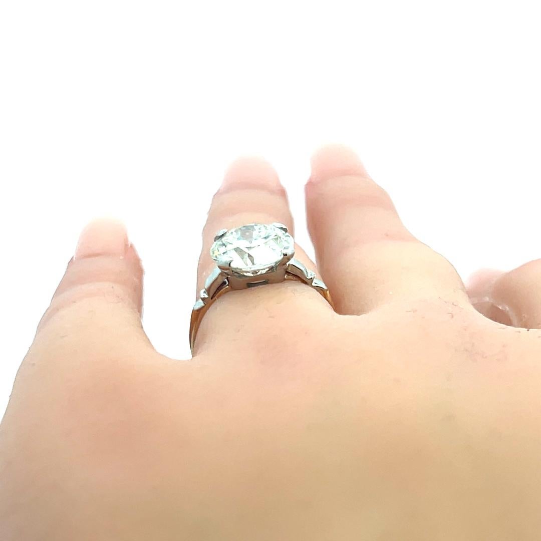 Anillo de Compromiso de Oro/Platino en Dos Tonos de 3,29 Quilates Antiguo Diamante de Corte Europeo Q VS2 en venta 2