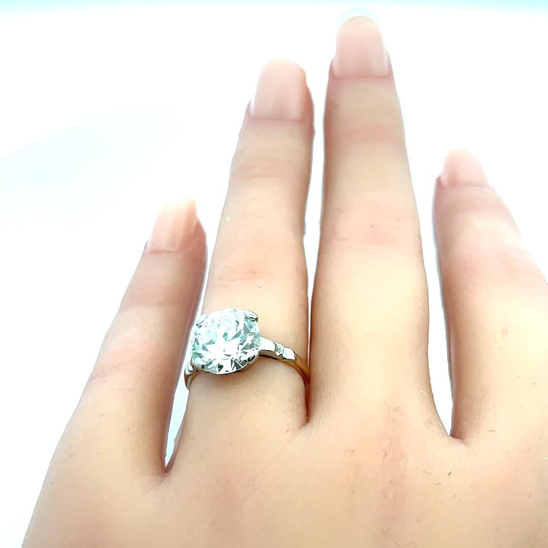 Anillo de Compromiso de Oro/Platino en Dos Tonos de 3,29 Quilates Antiguo Diamante de Corte Europeo Q VS2 en venta 3