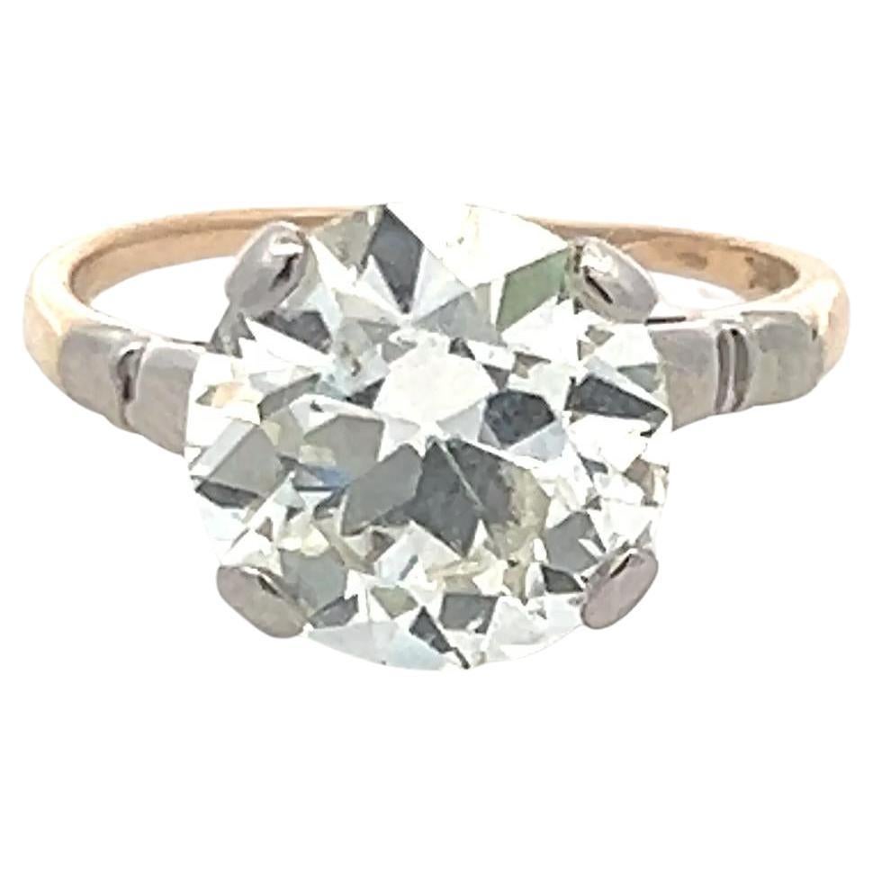 Anillo de Compromiso de Oro/Platino en Dos Tonos de 3,29 Quilates Antiguo Diamante de Corte Europeo Q VS2 en venta