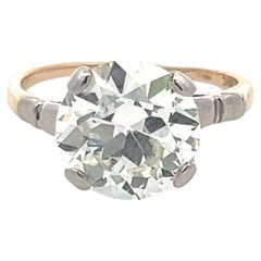 Anello di fidanzamento in oro/platino bicolore con diamante Q VS2 da 3,29 carati di vecchio taglio europeo