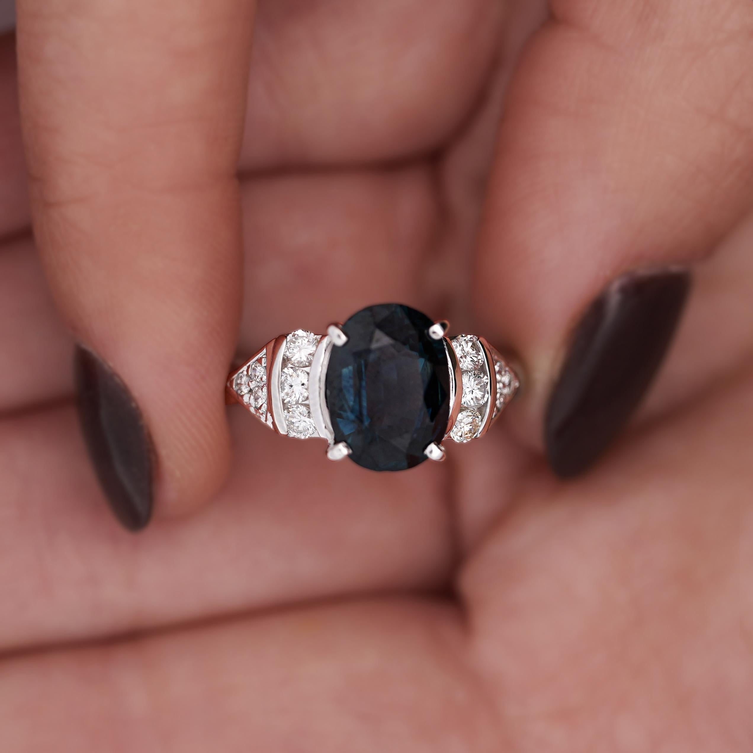 3.29 Carat Oval Blue Sapphire & Diamond in Platinum Engagement Ring In New Condition For Sale In Miami, FL