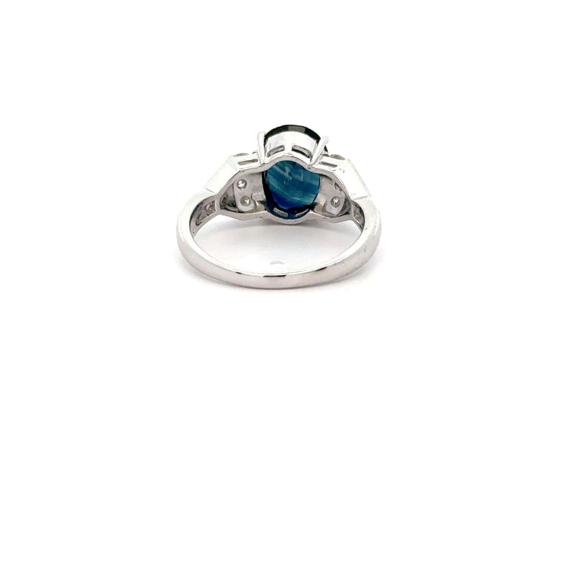 3.29 Carat Oval Blue Sapphire & Diamond in Platinum Engagement Ring For Sale 1
