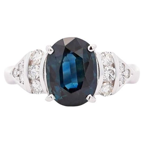 3.29 Carat Oval Blue Sapphire & Diamond in Platinum Engagement Ring