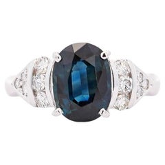 3.29 Carat Oval Blue Sapphire & Diamond in Platinum Engagement Ring