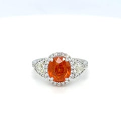 3.29 Carat Oval Cut Spessartite Garnet Diamond Bridal Ring