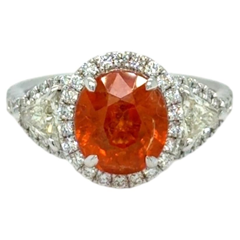 3.29 Carat Oval Cut Spessartite Garnet Diamond Bridal Ring