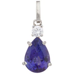 3.29 Carat Pear Purple Tanzanite Diamond White Gold Pendant