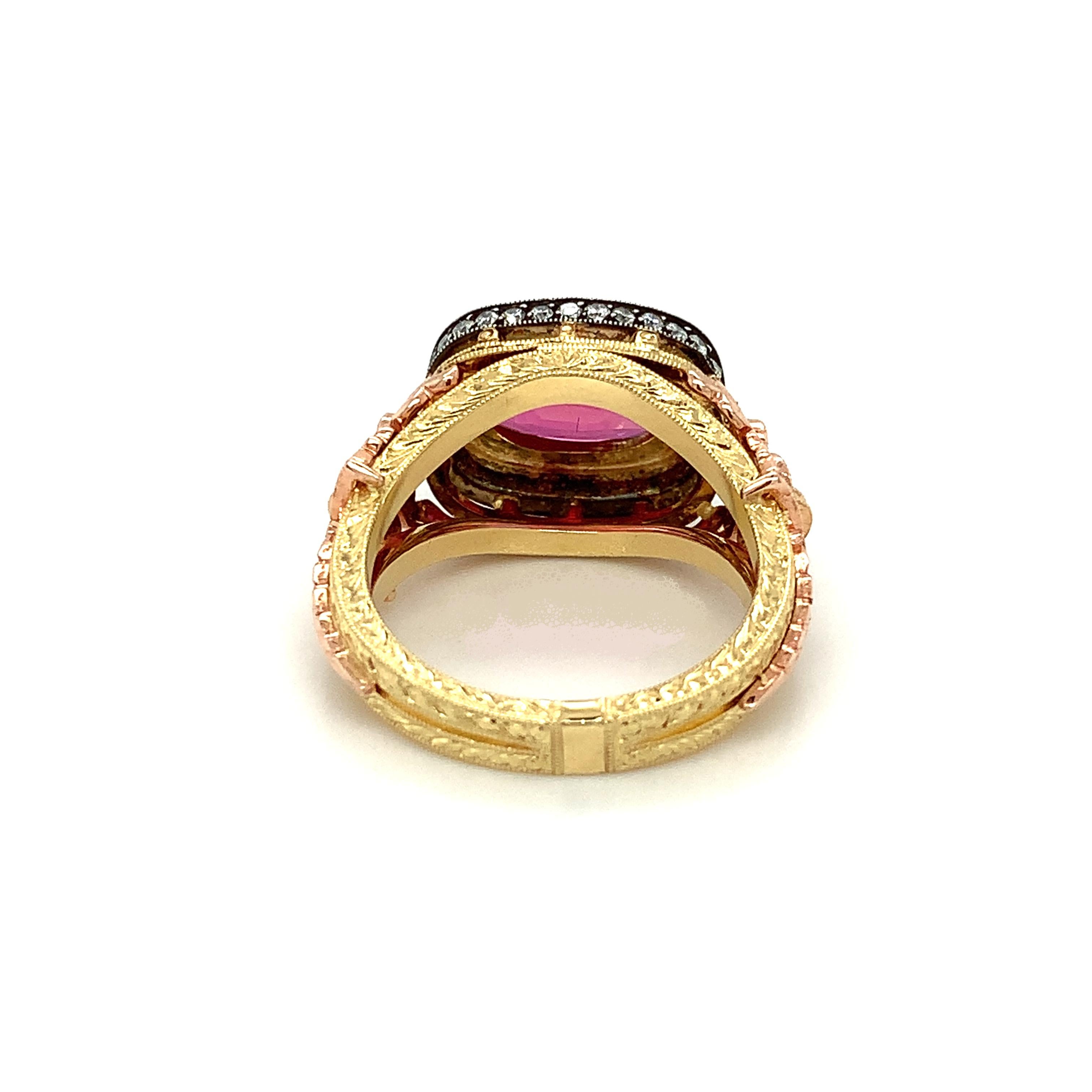 3.29 Carat Pink Sapphire and Diamond Cocktail Ring in 18k Rose and Yellow Gold For Sale 4