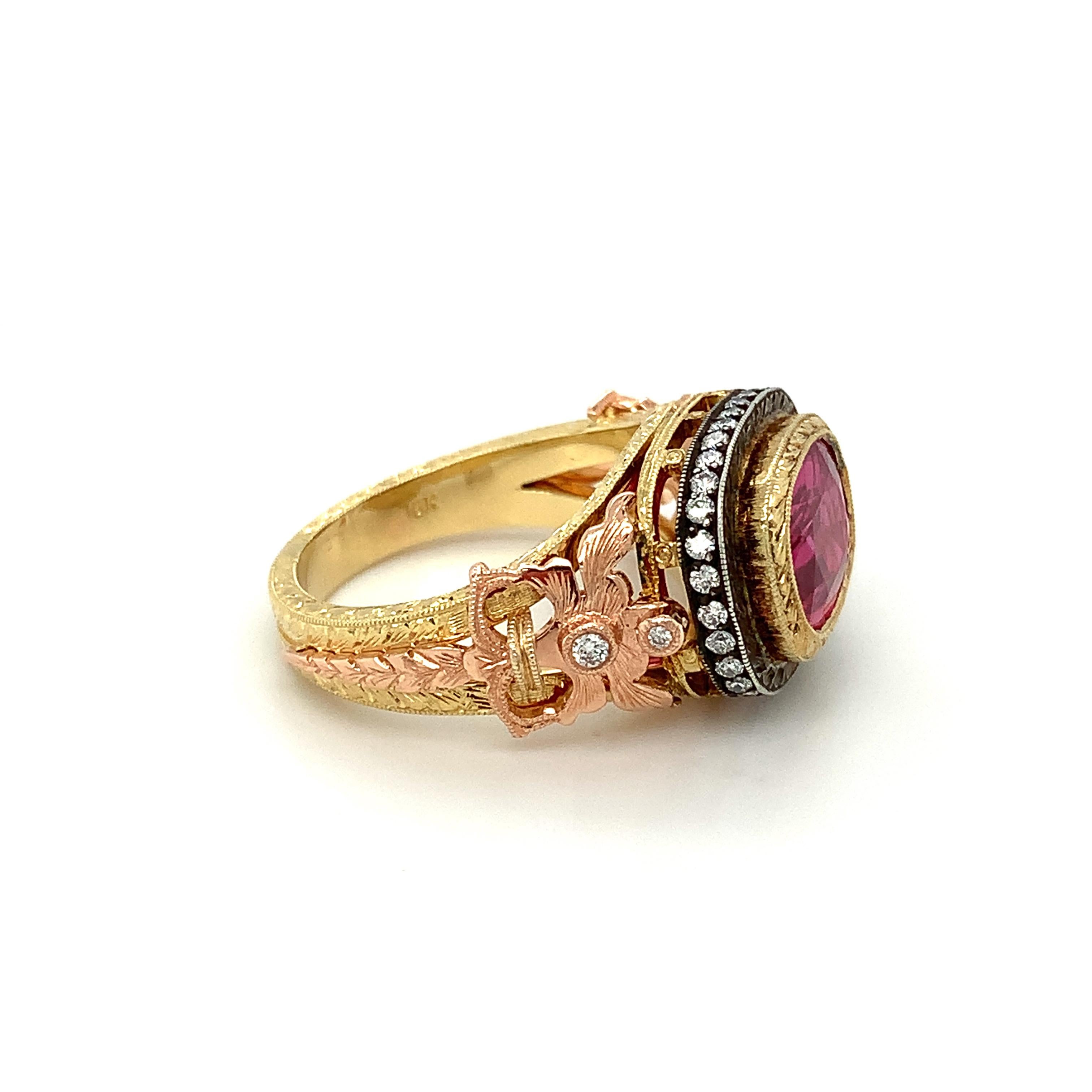 3.29 Carat Pink Sapphire and Diamond Cocktail Ring in 18k Rose and Yellow Gold For Sale 2
