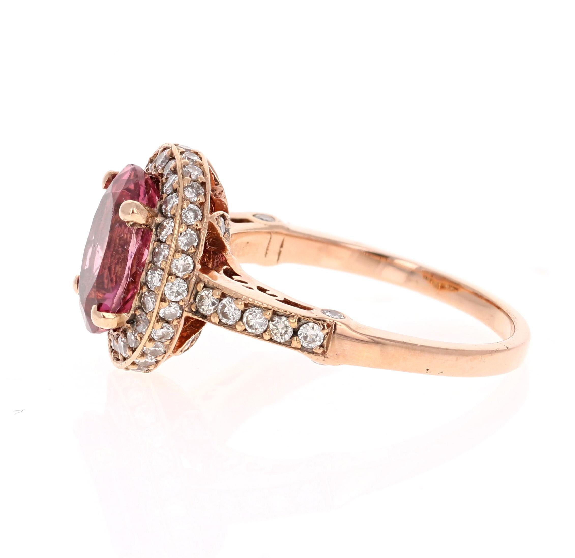 3,29 Karat Rosa Turmalin Diamant Rose Gold Ring (Zeitgenössisch) im Angebot