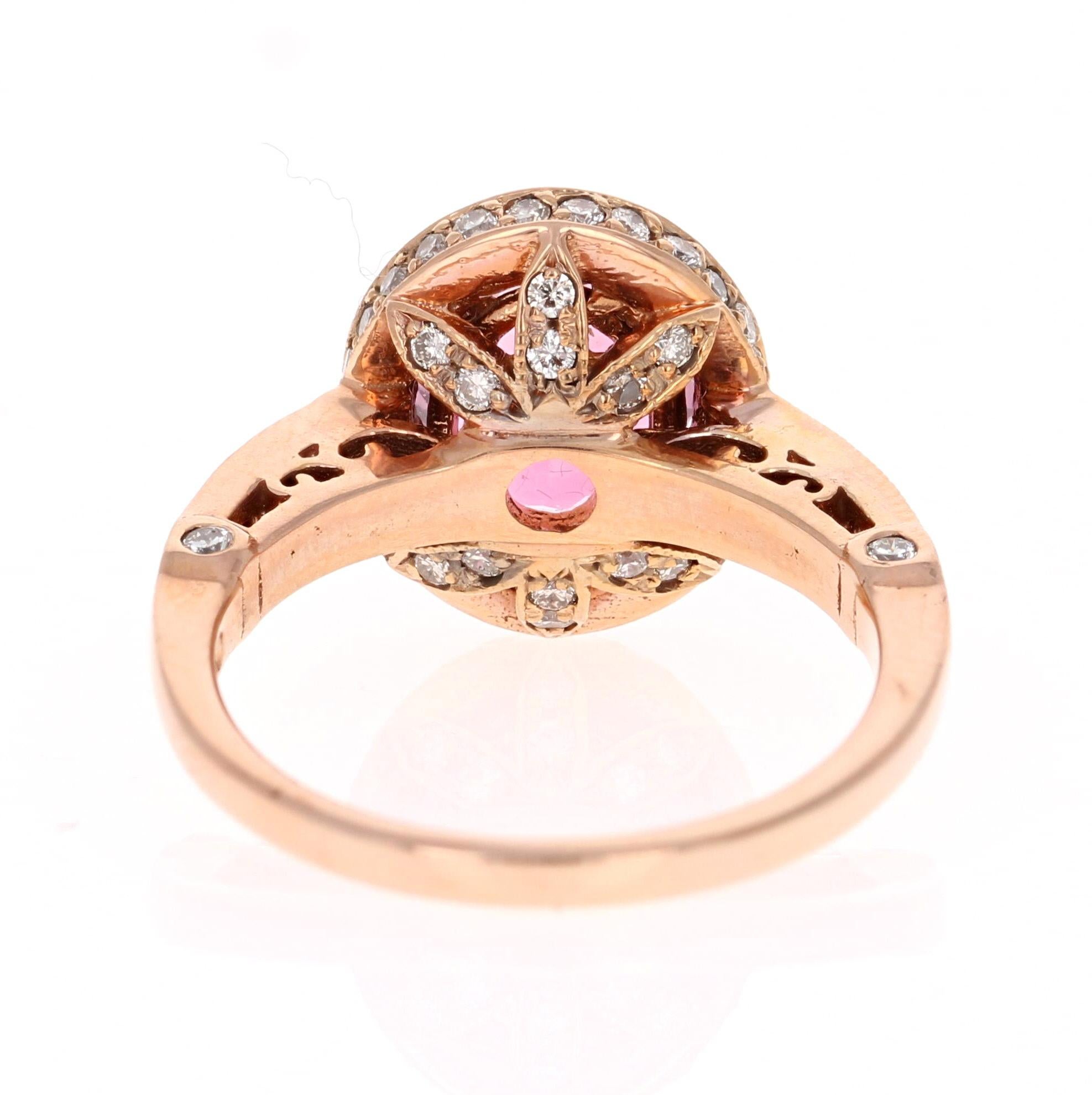3,29 Karat Rosa Turmalin Diamant Rose Gold Ring (Ovalschliff) im Angebot