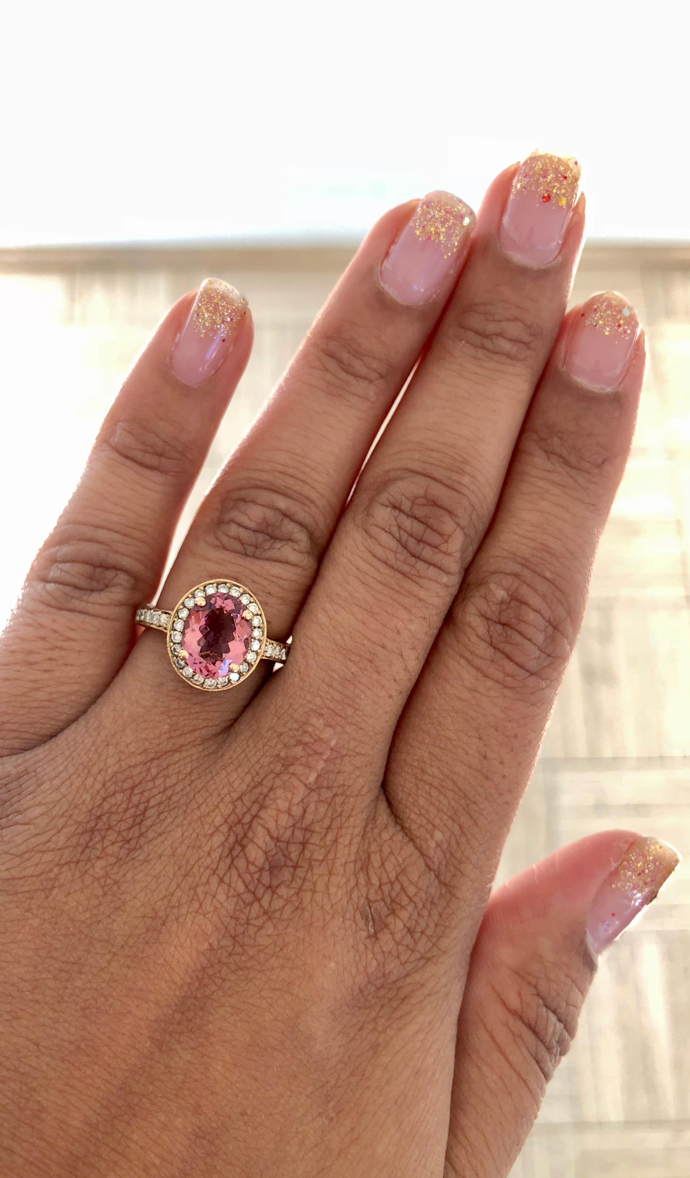 3,29 Karat Rosa Turmalin Diamant Rose Gold Ring im Zustand „Neu“ im Angebot in Los Angeles, CA