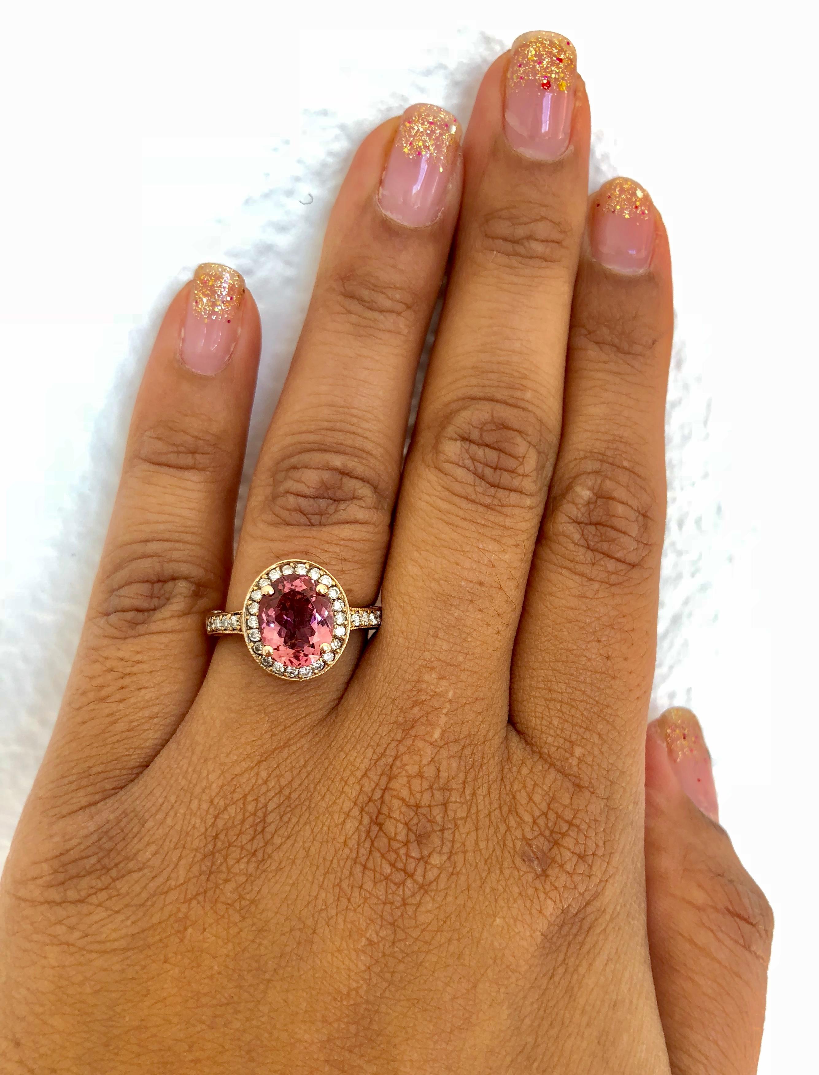 3,29 Karat Rosa Turmalin Diamant Rose Gold Ring Damen im Angebot