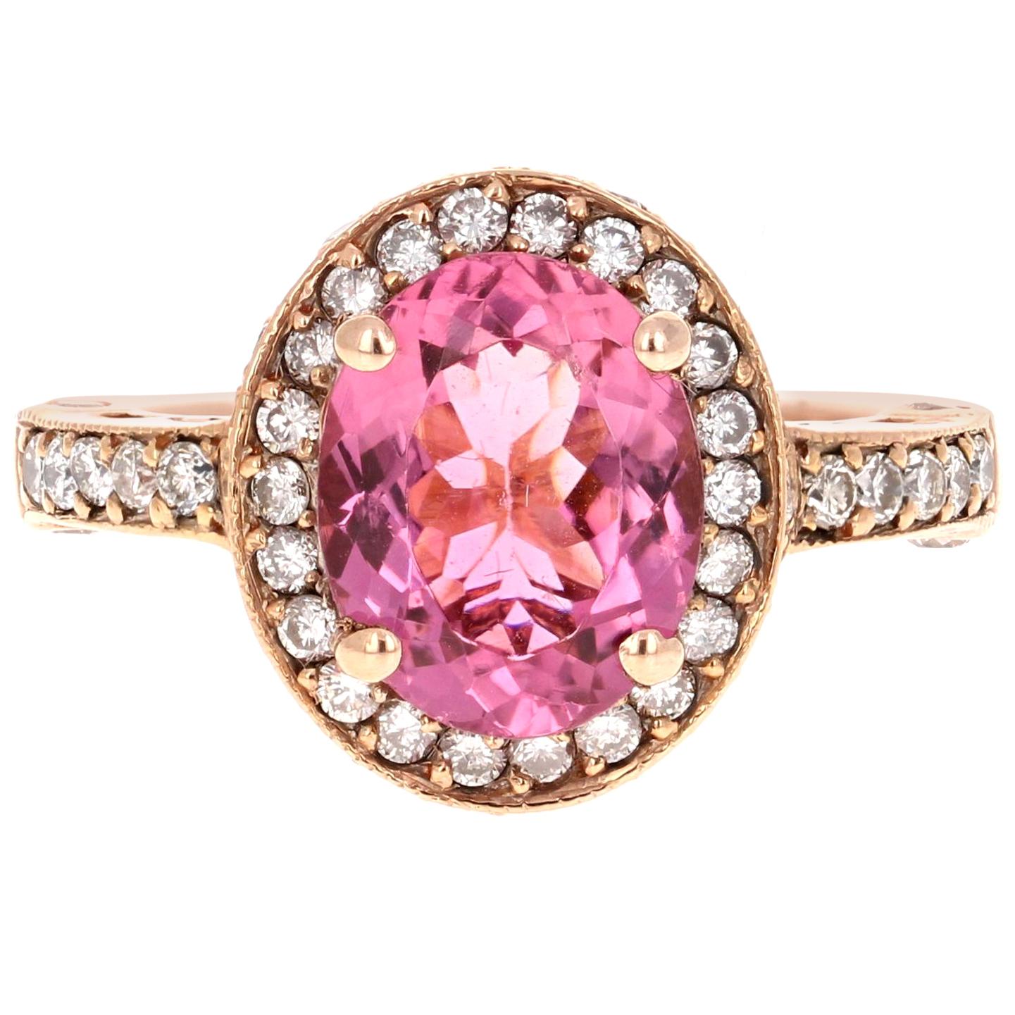 3,29 Karat Rosa Turmalin Diamant Rose Gold Ring im Angebot