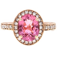 3.29 Carat Pink Tourmaline Diamond 14 Karat Rose Gold Ring