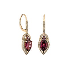 Sunita Nahata 3.29 Carat Rhodolite Drop Earring in 18KRG with White Diamond.