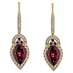 3.29 Carat Rhodolite Drop Earring in 18Karat Rose Gold with White Diamond.